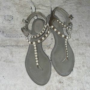 Chanel pearl embellished flat sandals